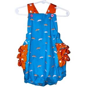 Ricrac & Ruffles Soak Up The Sun Bubble Romper Kids 18M Orange Blue Blippi Color